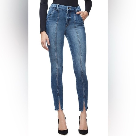 GOOD AMERICAN | GOOD WAIST FRONT SEAM PINTUCK JEANS SLIT ANKLE BLUE SIZE 10/30 - Picture 2 of 7